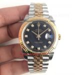 Copy Rolex Datejust 2 Two Tone Black Gold Diamond Dial Watch 41MM